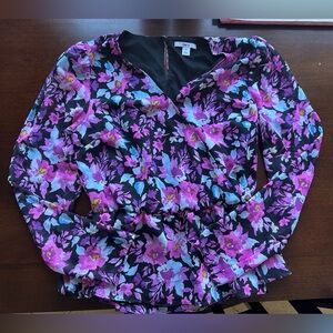 Bar III Black and Pink Floral Top